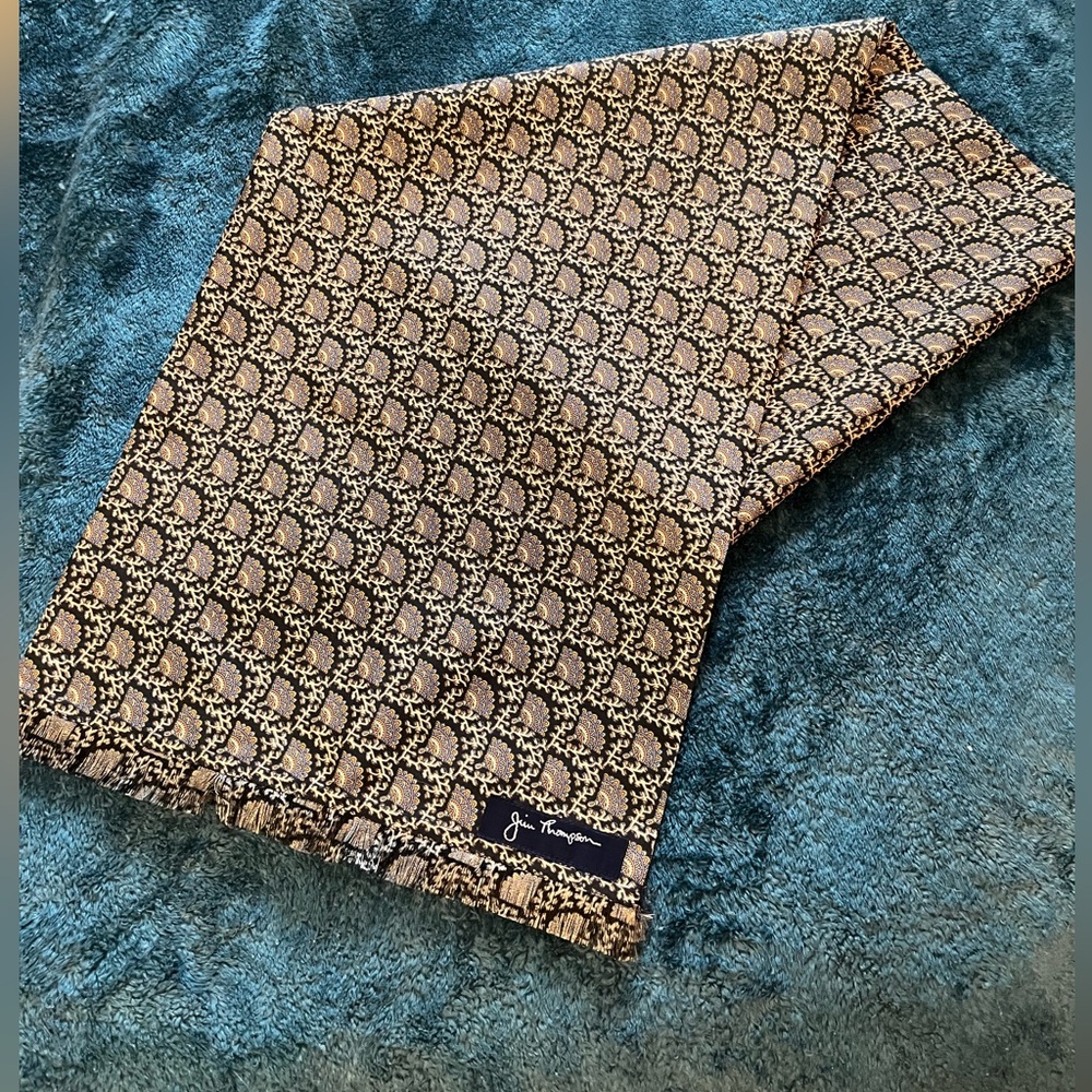 Jim Thompson Navy Blue Scarf with Fan Pattern